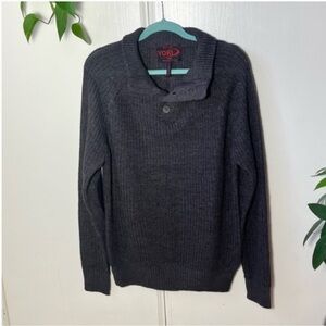 Yoki Sweater in Gray Ribbed Long Sleeves with Elbow Patches & Collar Mens Large